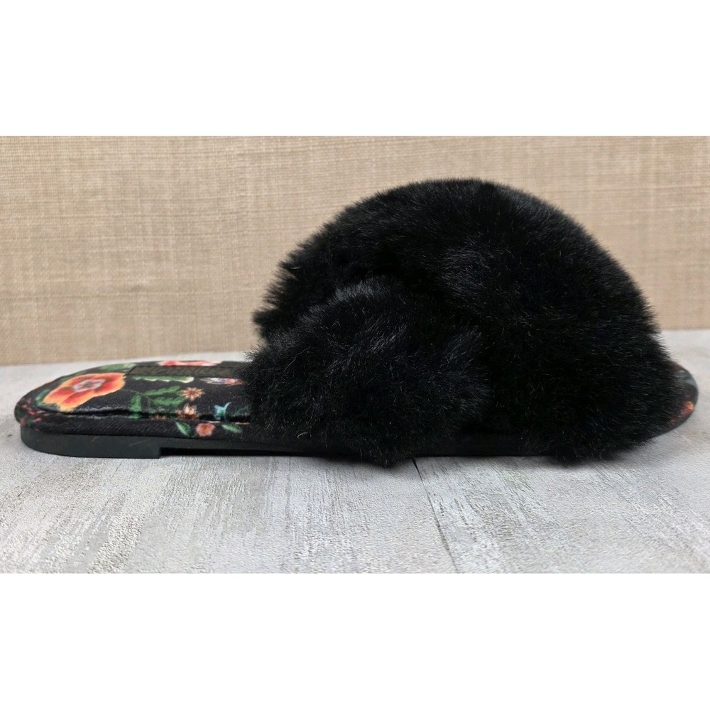 Johnny Was Ardell X Slipper Black Faux Fur Floral Print Slides Womens 8M Boho - Picture 3 of 10